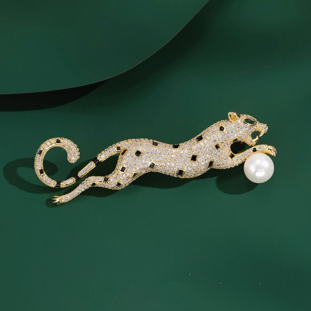 Full Rhinestone Leopard Brooches Gold Silver Leopard Brooch Pins Animal Brooches  Business Suit