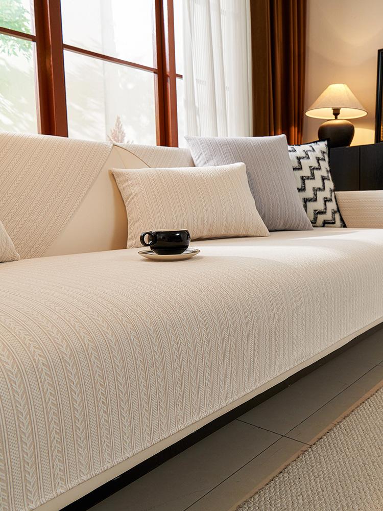 Four Seasons Universal Chenille Sofa Cover Sofa Pad Solid Color Striped Sofa Mat for Living Room Non-Slip L Shaped Couch Cushion