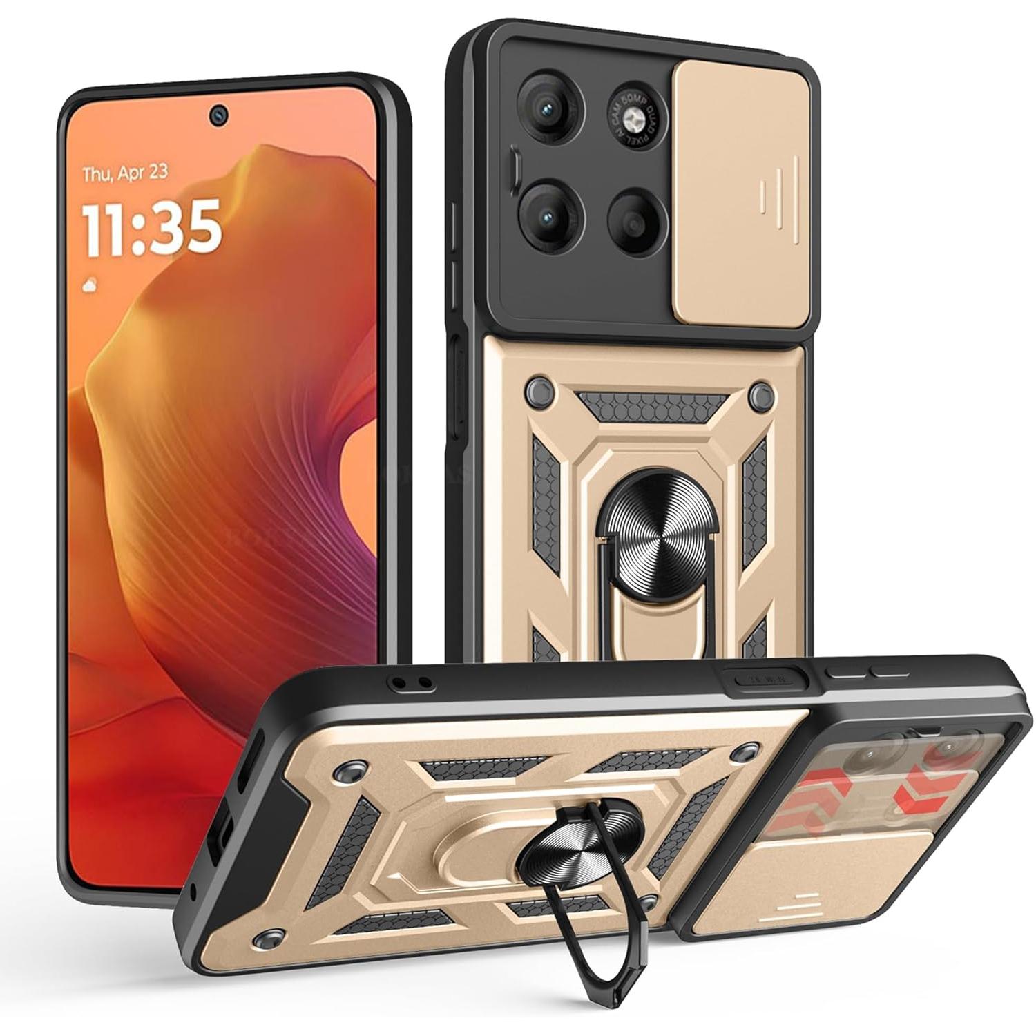 

Бронированный чехол для телефона Motorola Moto G56 G86, крышка, защита объектива, с кольцом, магнитная подставка-держатель, coque fundas capa Motorola Moto G86 золотой