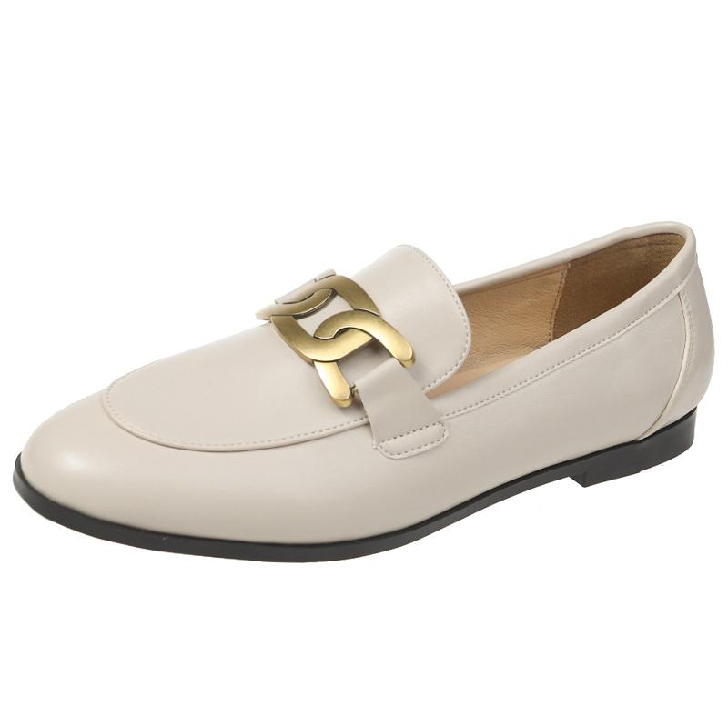 

Women Flat Shoes Spring Fashion Brand Chain Women Slip On Loafers Shoes Flat Heel Casual British Style Oxford Shoes Plus Size 4.5 бежевый