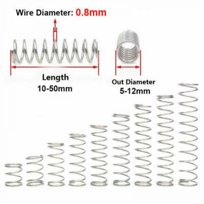 10PCS 0.8mm Compression Spring 304 Stainlesss Steel Compression Small Spring All Sizes 10-50MM Length