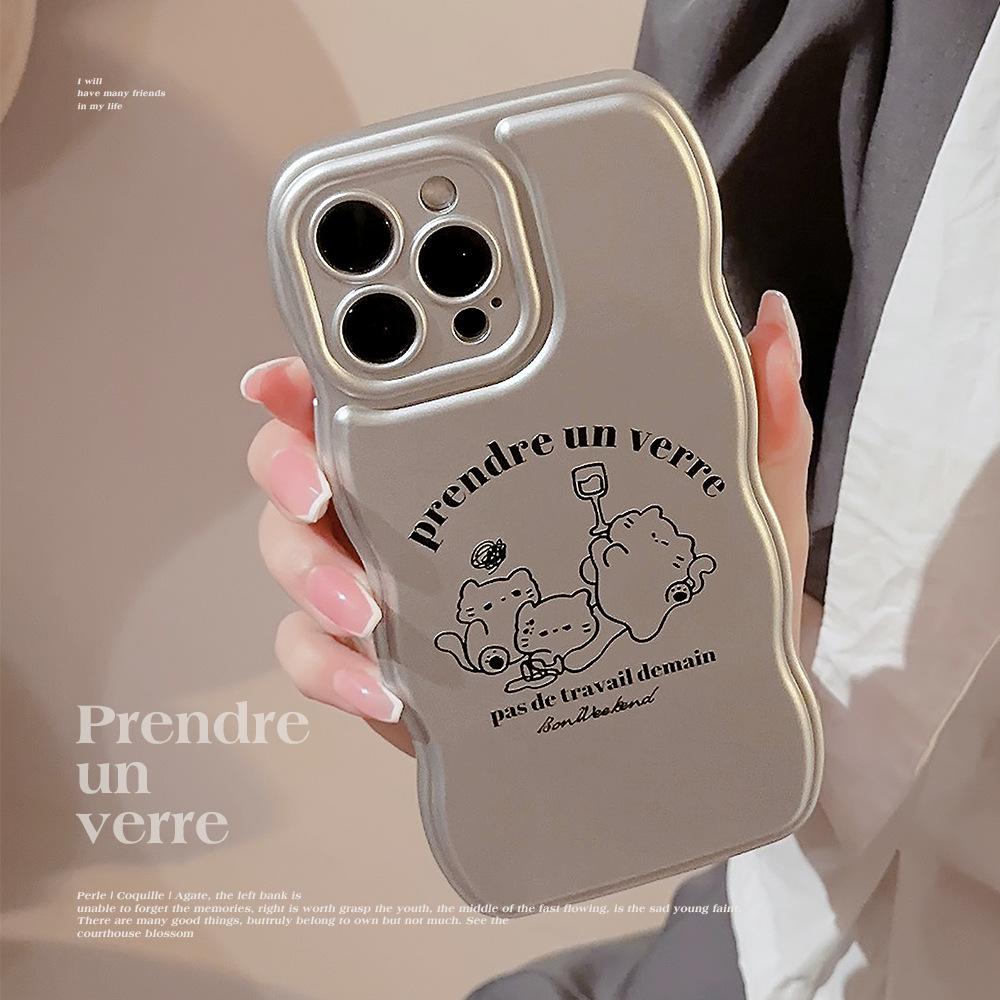 Cat Party Iphone15 Apple 14promax Mobile Phone Case 13 Silver Plated Suitable for 11 Cartoon 16 Wavy Edges