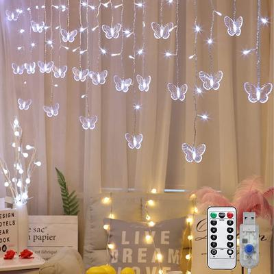 Led Butterfly Curtain Light Atmosphere Decoration 2*0.7m 48 Lights Wave-shaped USB Remote Control