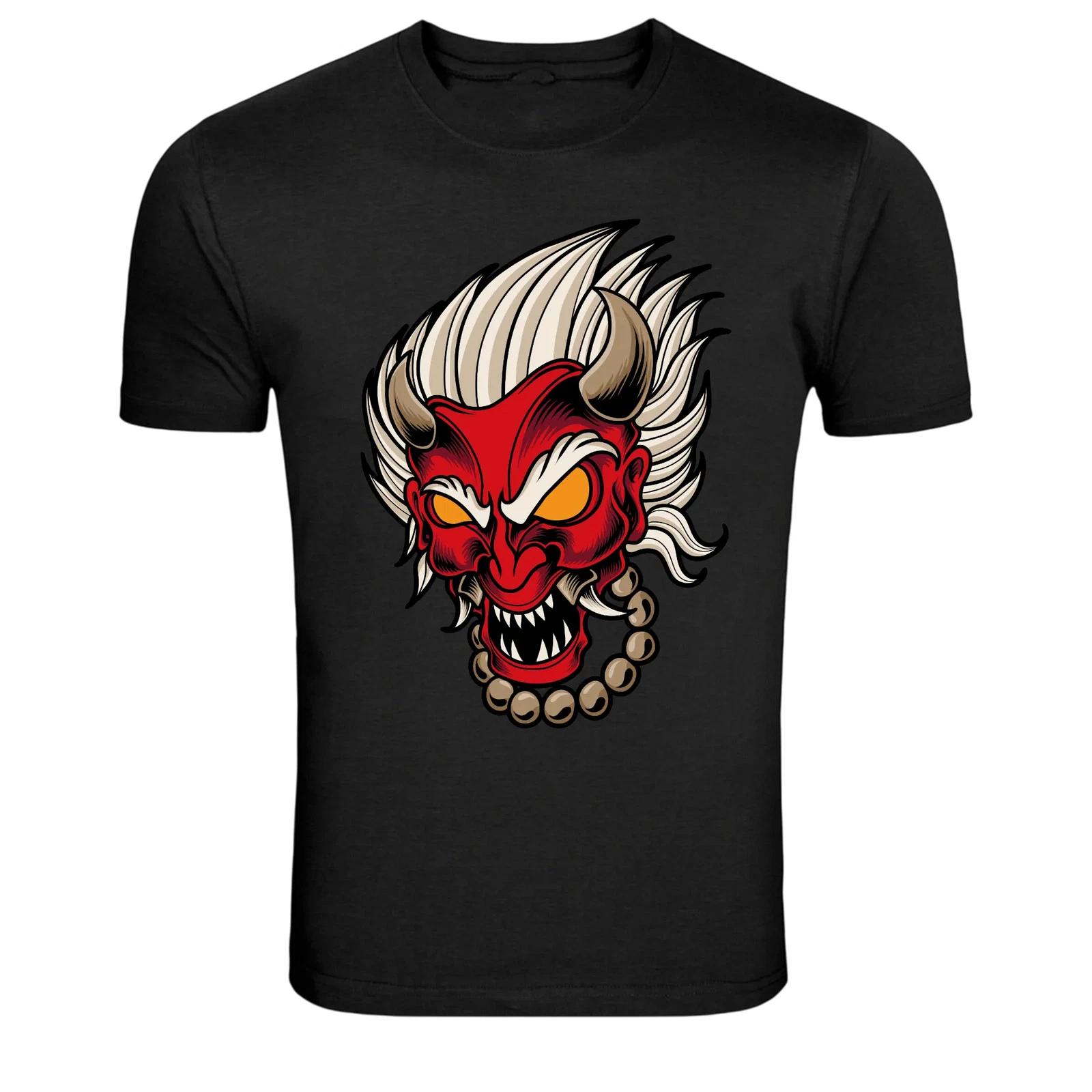 Japanese Oni Demon Mask Red Horned Graphic T-Shirt XS