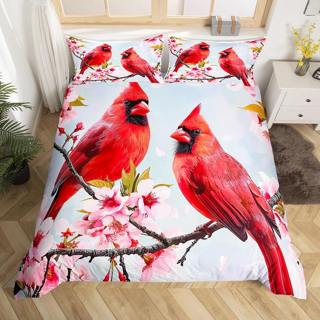 Roter Kardinal Bettbezug-Set Für Kinder Teenager Queen King Leichte Tagesdecke Tier Muster Bettwäsche-Set Schlafzimmer Dekor Ohne Bettdecke