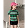 Children's Striped Short-Sleeve T-Shirt for Older Kids, European and American Style, Summer Korean Version, Loose Fit for Boys and Girls