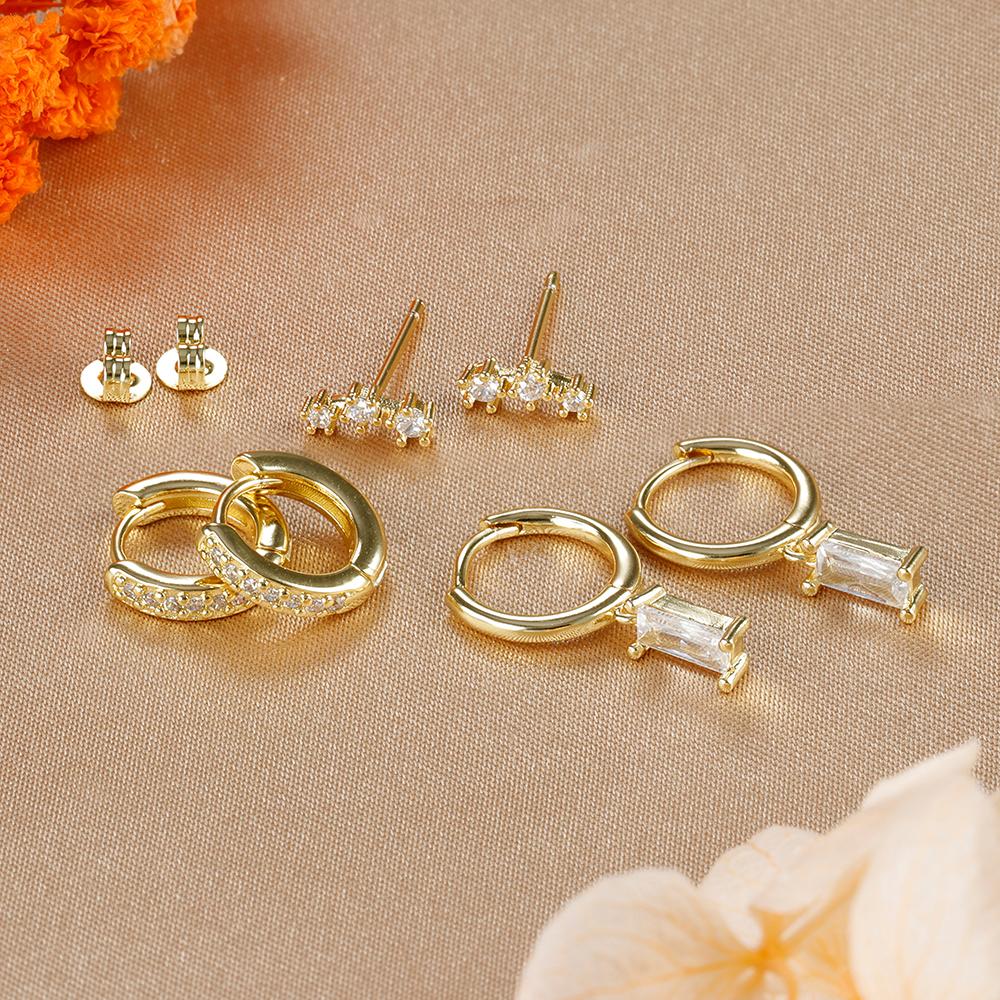 3 Pairs New Design Cubic Zirconia Square Hanging Earrings Set for Women Stainless Steel Huggies Dangle Earring Piercing Jewelry