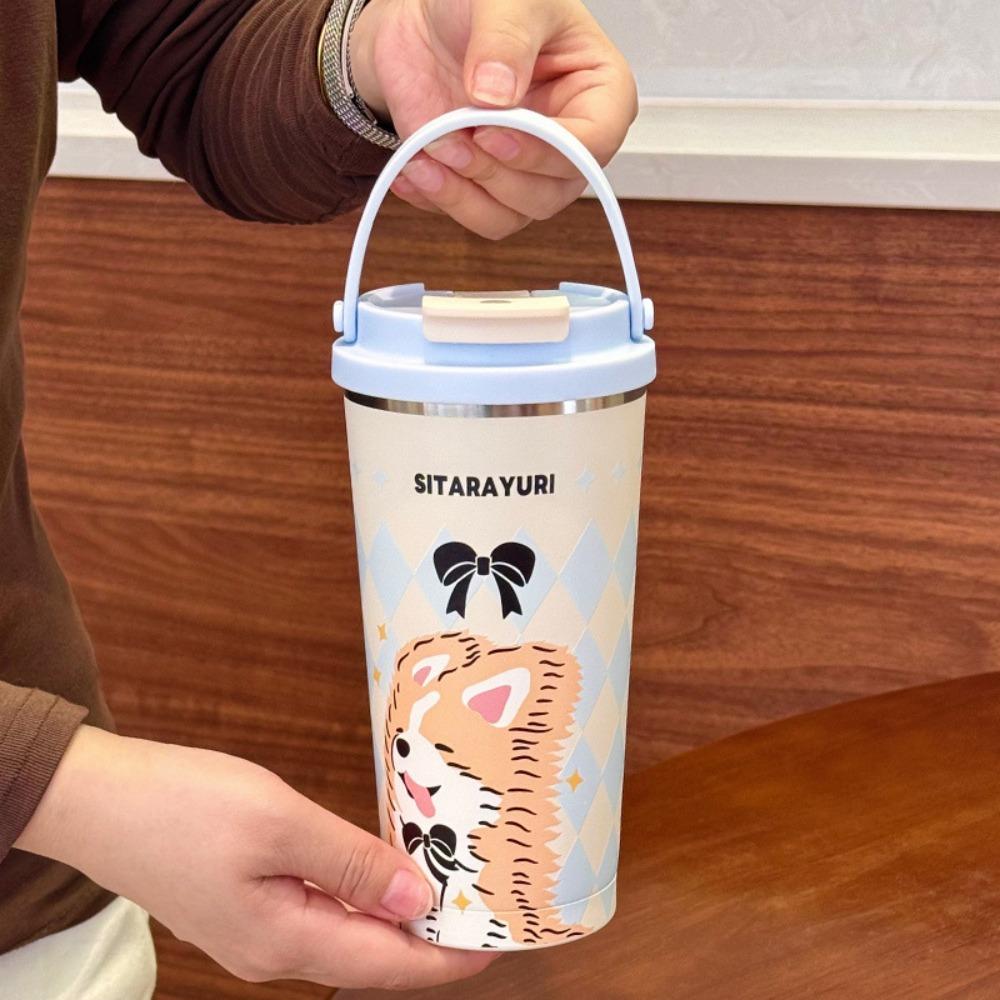 Cute Cartoon Capybara Thermal Cup 560ml Stainless Steel Insulated Water Bottle with Hand Leak-proof Double Drink Cup