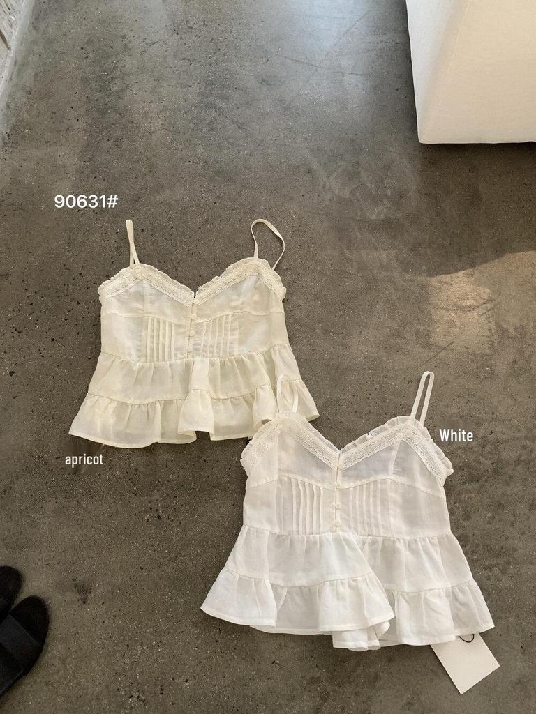 Korean-Style Ruffled Lace V-Neck Camisole for Women