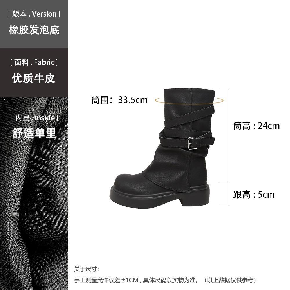 

Maillard retro mid-tube Martin boots women s autumn and winter British wind pleated pant tube boots stacked platform short boots 40 чорний