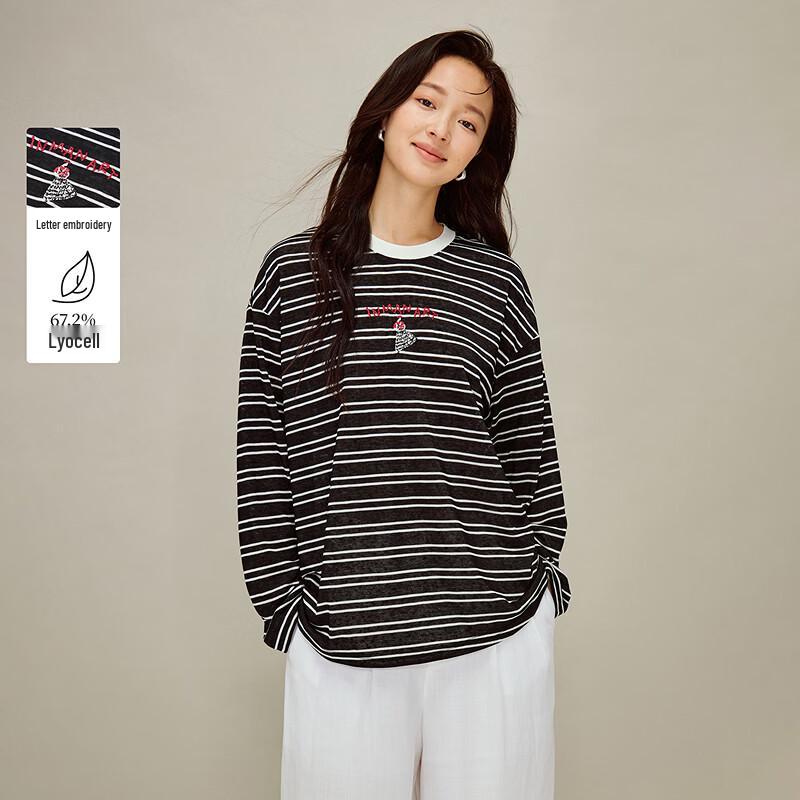 INMAN Французская полосатая вышитая футболка с длинным рукавом M