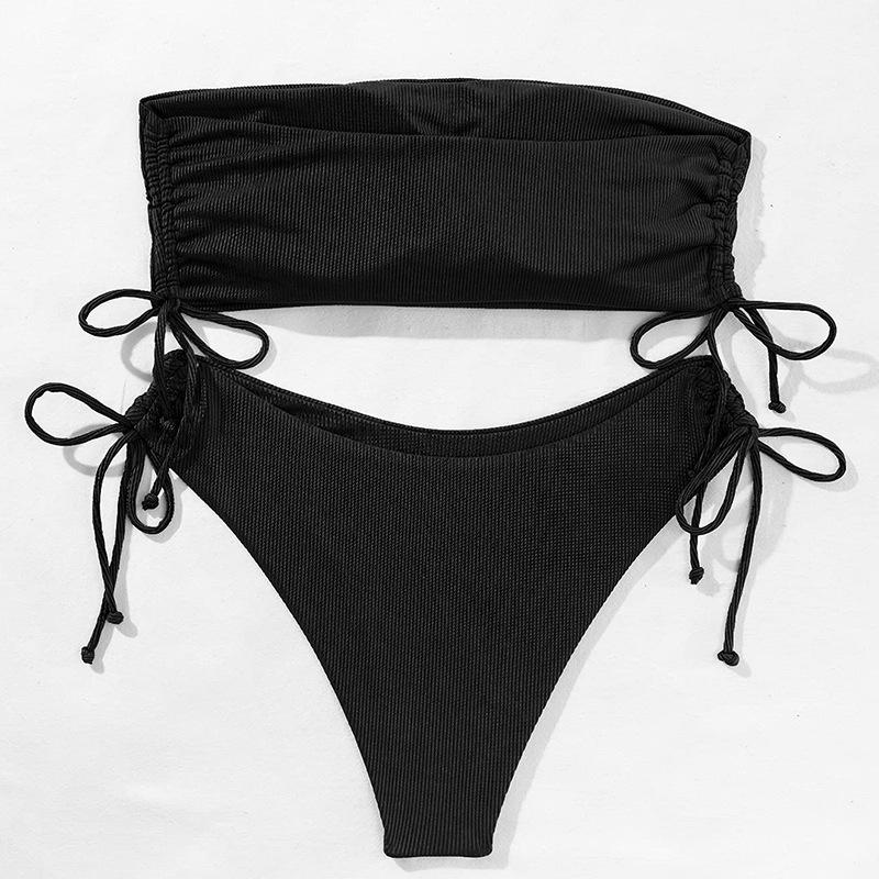 European & American Sexy Bandeau Split Swimsuit - Women's Drawstring Bikini Fashion
