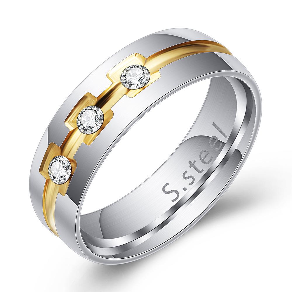 6MM Rhinestone Gold  Silver Plated Titanium Steel Women s Ring Size 12