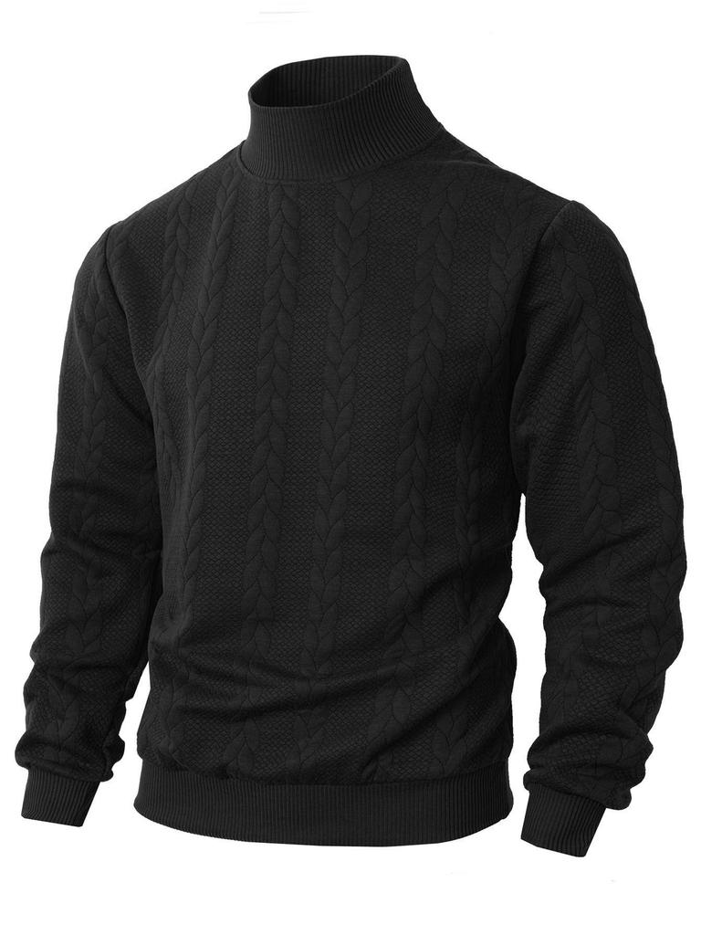 European Men's High Collar Jacquard Sweater - Solid Color, Autumn/Winter Fashion