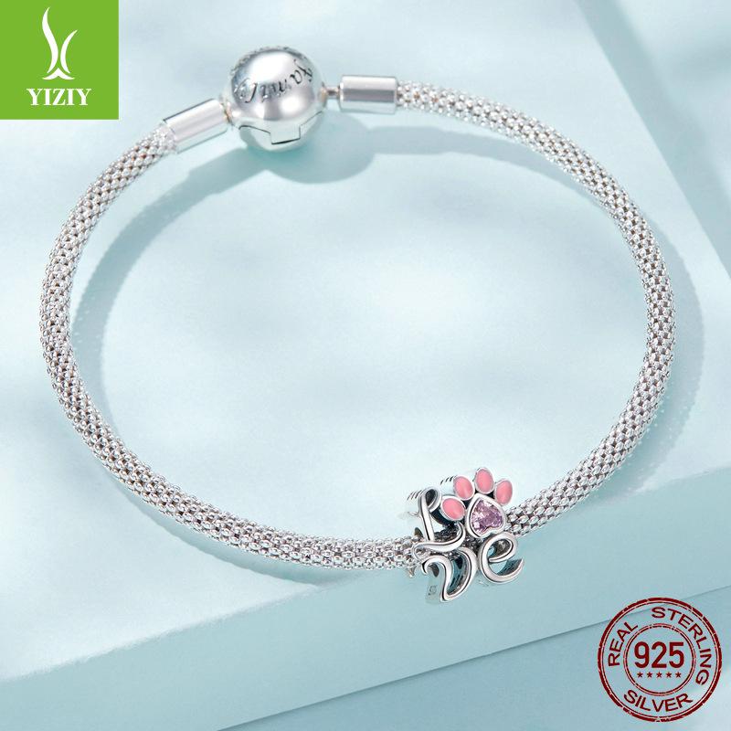 Yinziyun Cat Paw Print DIY Bracelet Spacer Beads: Cute S925 Sterling Silver Pet Imprint Collection