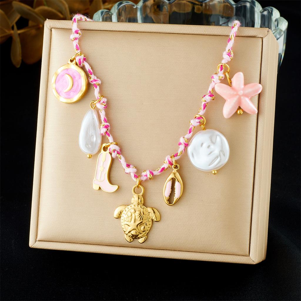 Ocean Themed Necklace for Women Starfish Shell Turtle Pendant Trendy Sea Creature Charm Jewelry