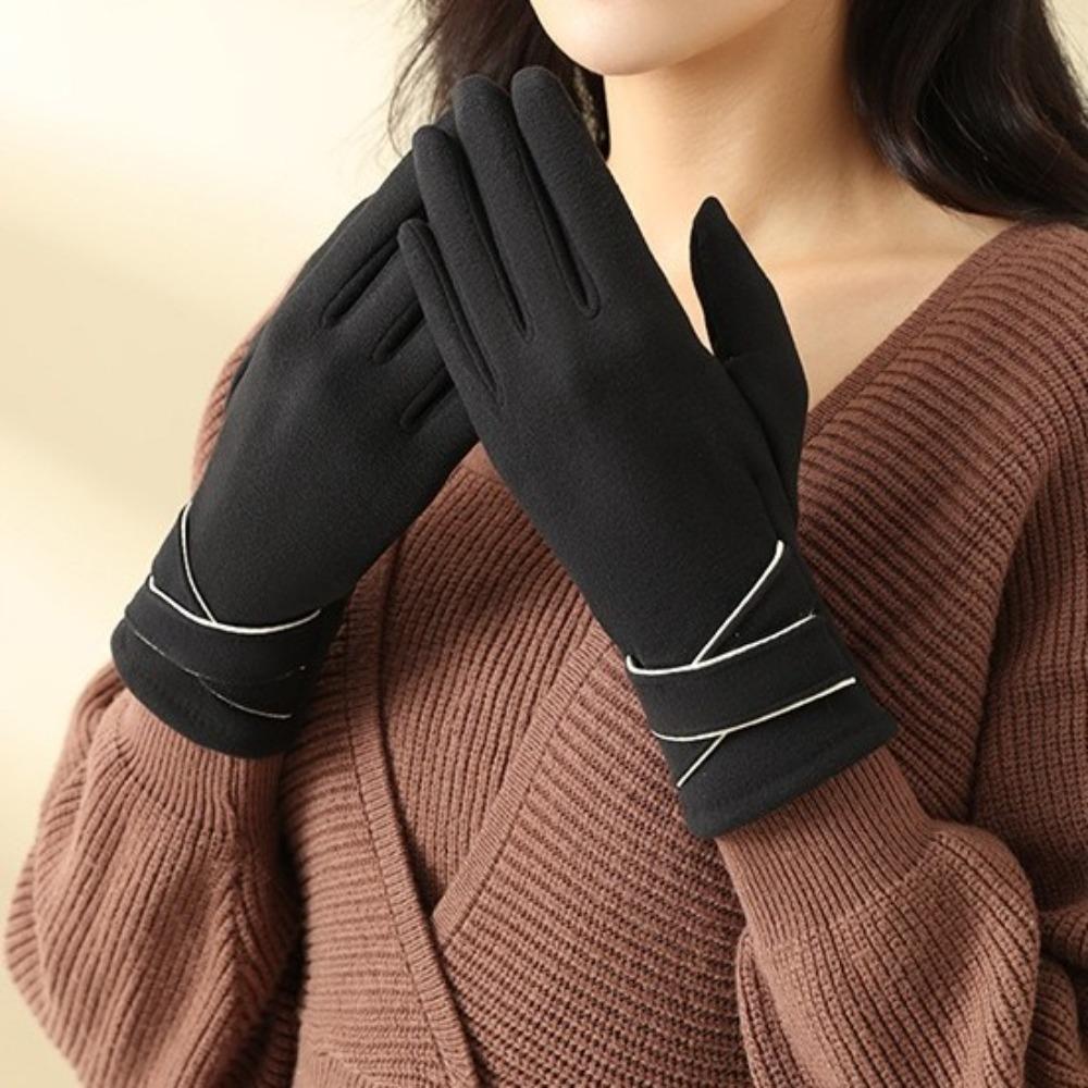 Thickened  Gloves Plush Winter Mittens Vintage Women Suede Gloves  Cycling