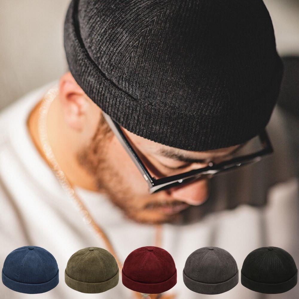 Vintage Brimless Dome Hats Unisex Fashionable No-Brim Cap Stylish Headwear for All Seasons Skullies Beanie Solid  Docker Cap
