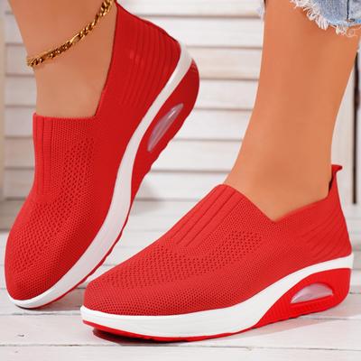 Women's Comfy Air Cushion Sneakers Lightweight Breathable Knit Slip-On Walking Shoes for All Seasons