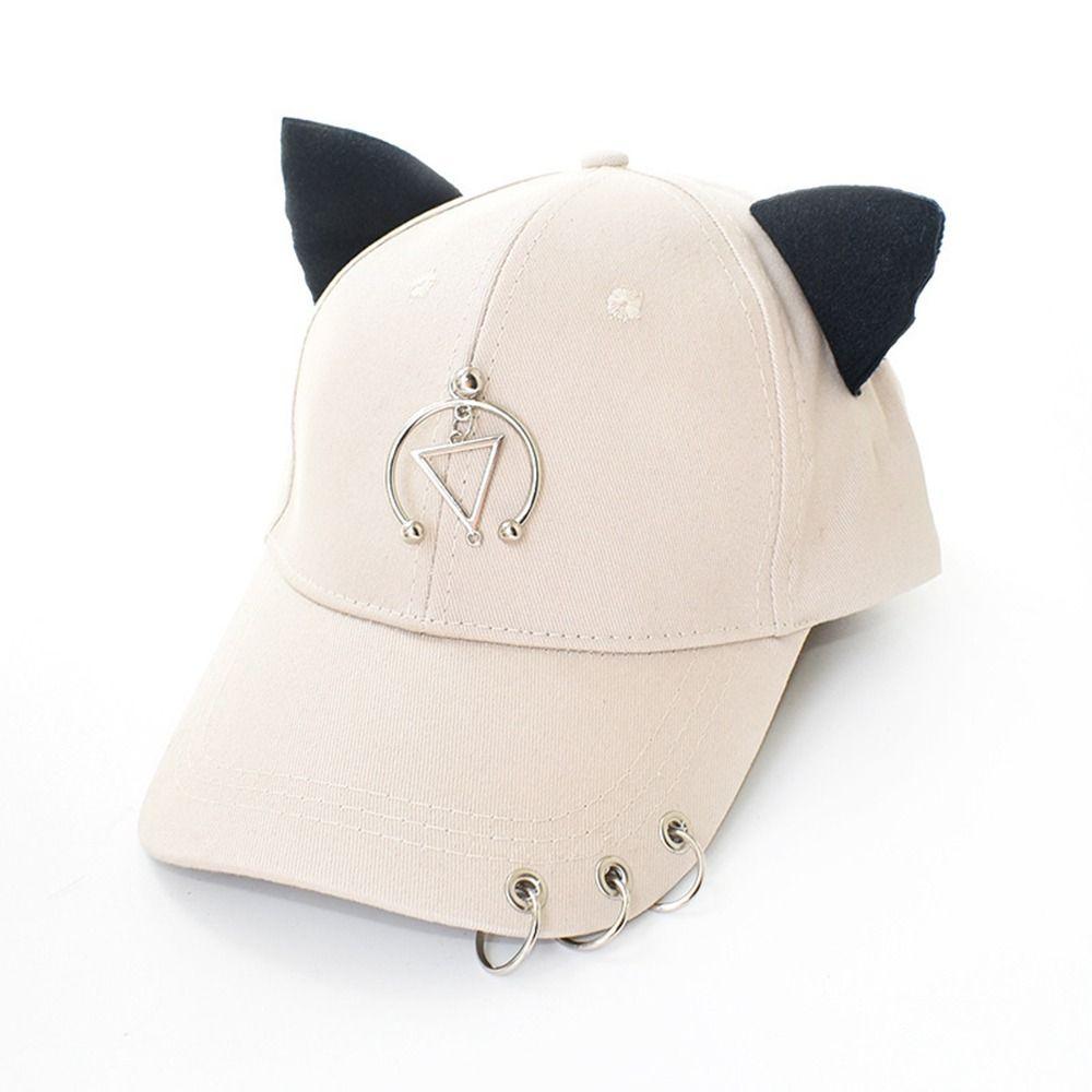Creative Cat Ear Baseball Caps Metal Rings Cotton Sunscreen Hat Casual Dad Hat Outdoor
