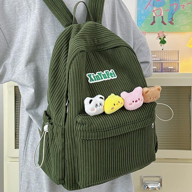 New backpack fashion Japanese cute backpack high value strip velvet junior high school students schoolbag