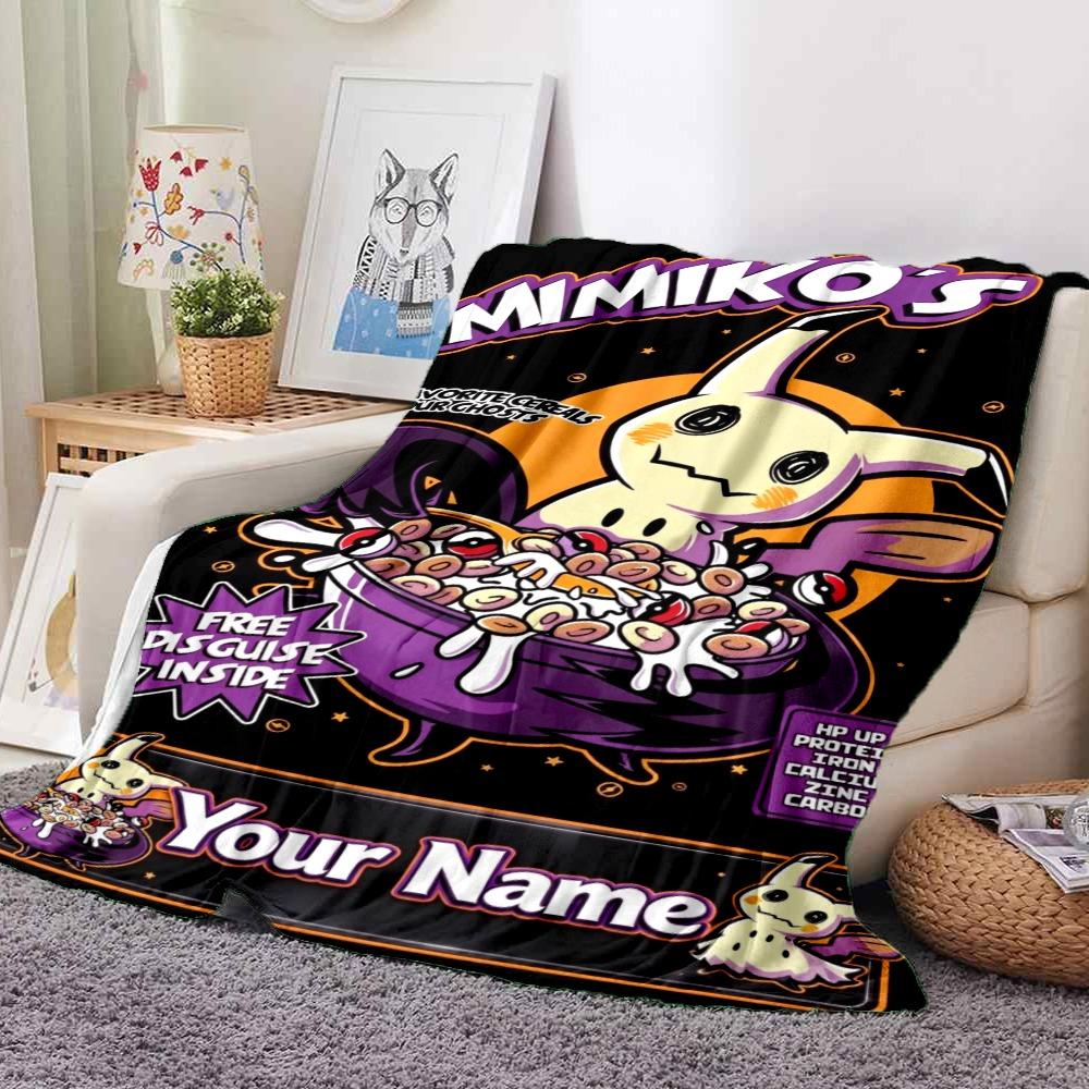 Custom Name Mimikyu Treats Flannel Fleece Throw Blanket with Personalized, Soft Cozy Blanket for Home Decor Birthday Gift