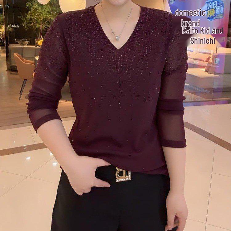 2026 Spring/Autumn Women's Rhinestone Knit Cardigan & Long Sleeve V-neck T-shirt