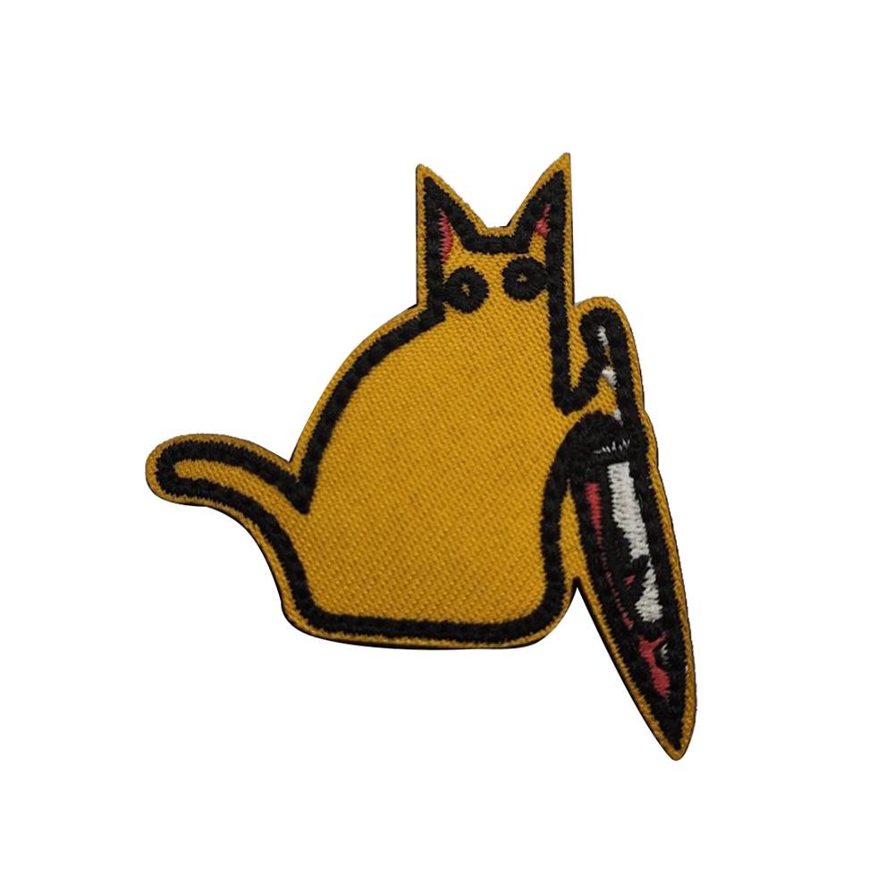 Cat with Knife Embroidered Velcro Patch - Black & White