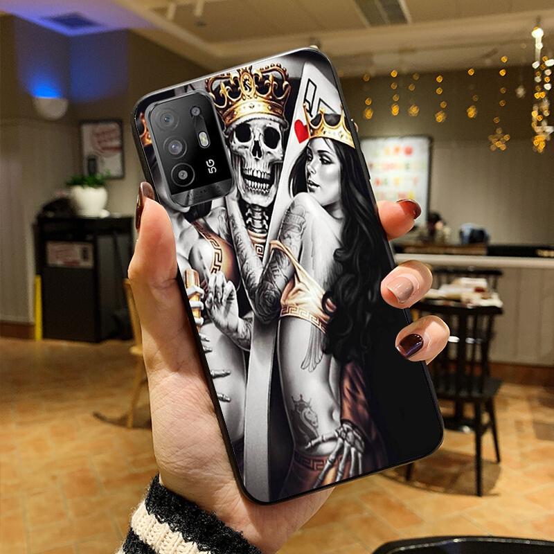 Skeleton Schädel Frau Kuss Tattoo Telefon Fall für OPPO A54 A74 A94 A53S A9 A5 A15 A16 A91 A96 A76 Reno8 8Pro Reno2 Z Abdeckung Coque