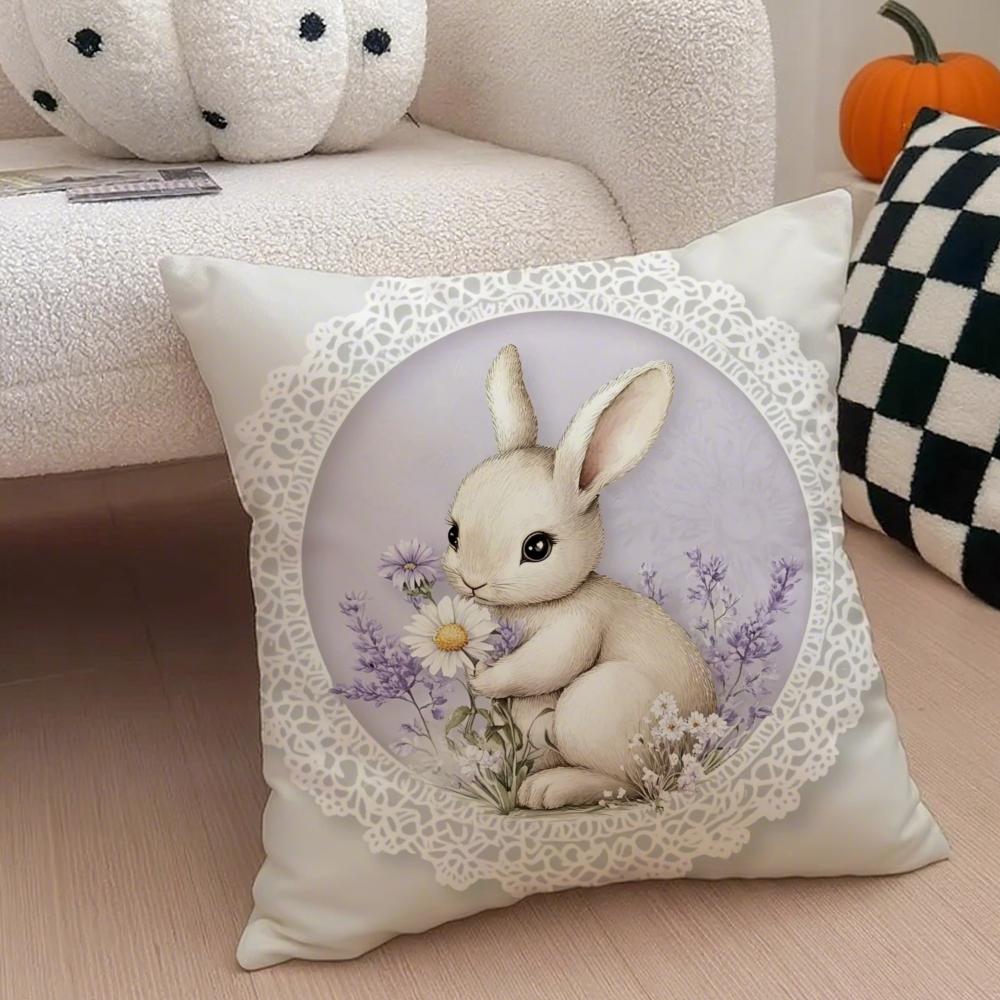 Religious Global Holiday Art Easter Rabbit Cushion Cover Throw Pillow Cover Hidden Button Durable Polyester Chair Cushion