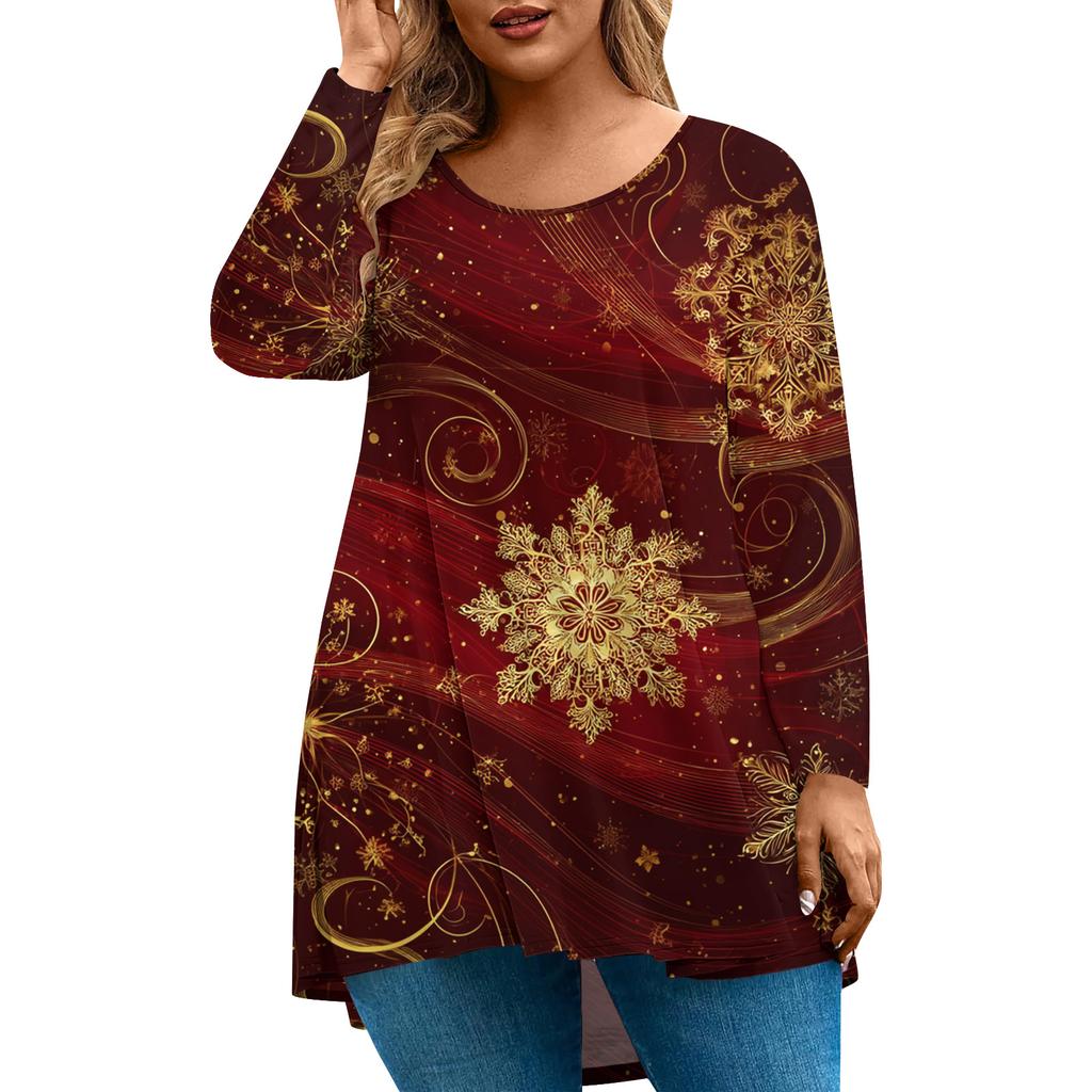 Women's Fashionable Casual Long Sleeved Plus Size  Print Top Plus Size Floral Print Top