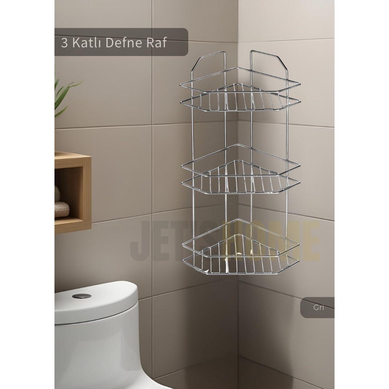 

Banyo Rafı Mutfak Rafı Paslanmaz Baharatlık 3 Katlı Köşelik Şampuanlık Krom