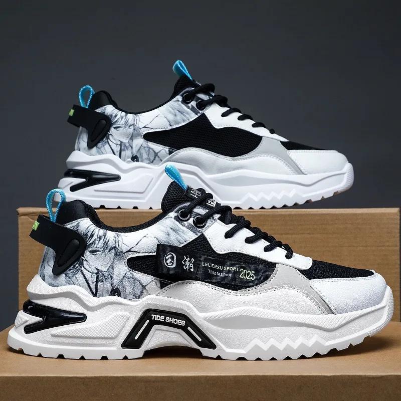 

Модная мужская спортивная обувь 2024 года Мужские туфли на платформе со шнуровкой Дышащие сетчатые кроссовки для бега Повседневная и универсальная обувь Zapatos 44 чёрный