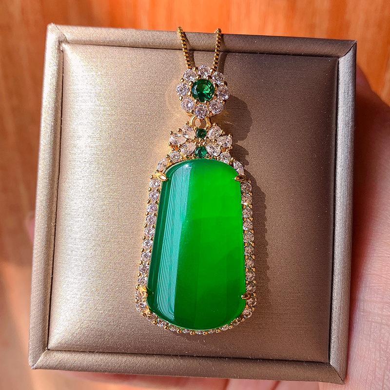 Bijoux Fond Cuivre Plaqué Or Incrusté Jadéite Vert Or Pendentif Annoté Peu Importe Marque Collier Pendentif Jade