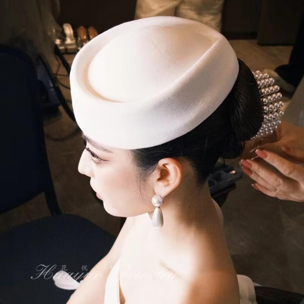 British Retro Stewardess Hat Solid Pillbox Cap Versatile Top Hats  Women Headwear