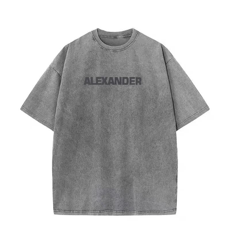 

Мужские винтажные футболки Heavyweight с принтом ALEXANDER Letter, свободные футболки для тренировок в спортзале, однотонные хлопковые уличные топы Oversize 3XL