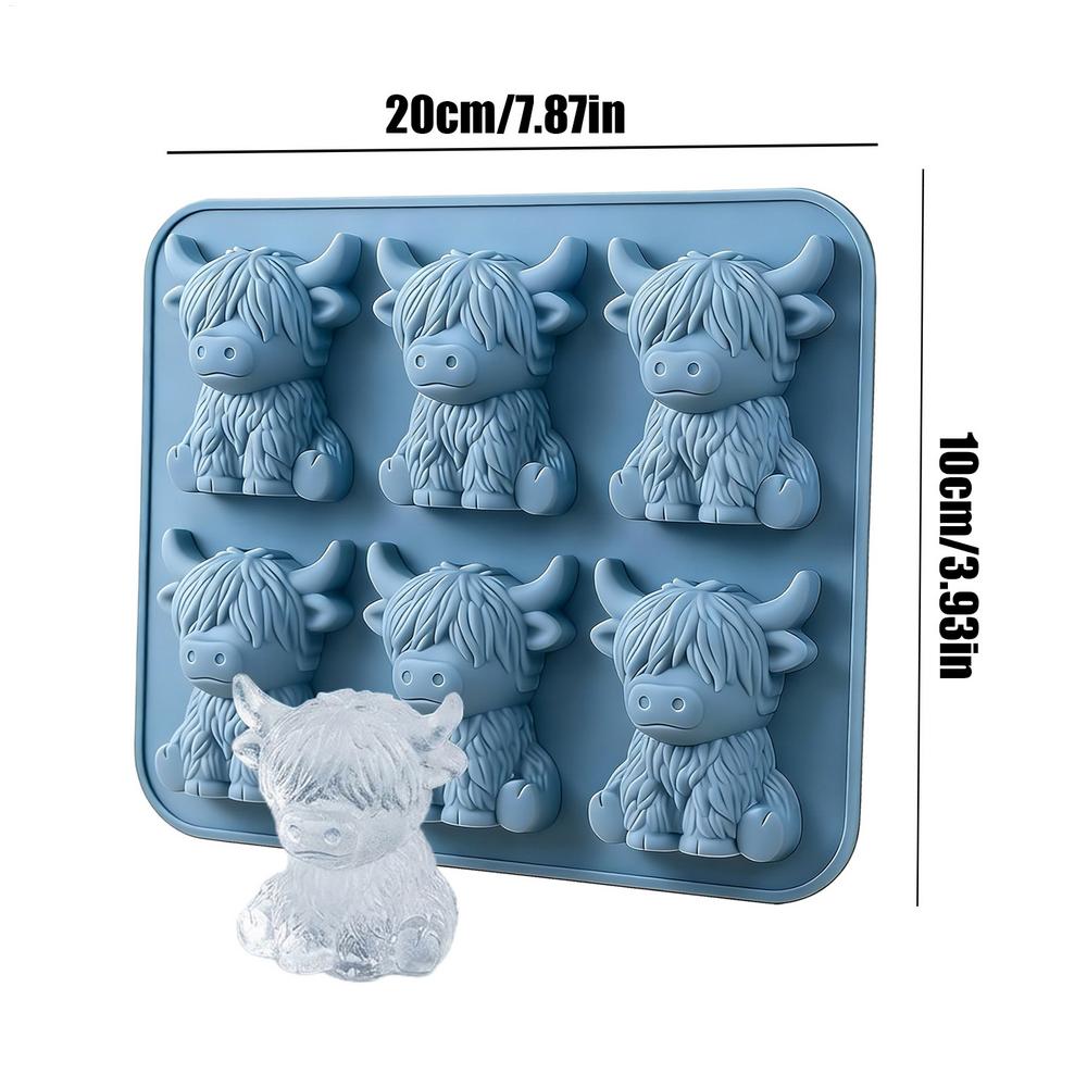 

6 Cavity Cute Highland Cow Silicone Ice Cube Mold 3D Cow Themed Ice Tray Cake Mold for Whiskey Perfect for Home Bar Supplies