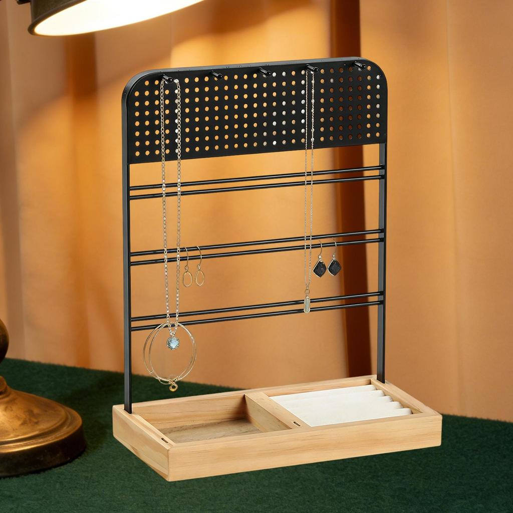 Elegant Wooden And Iron Jewelry Stand, Organizer for Storage Presentation, Suitable Retail