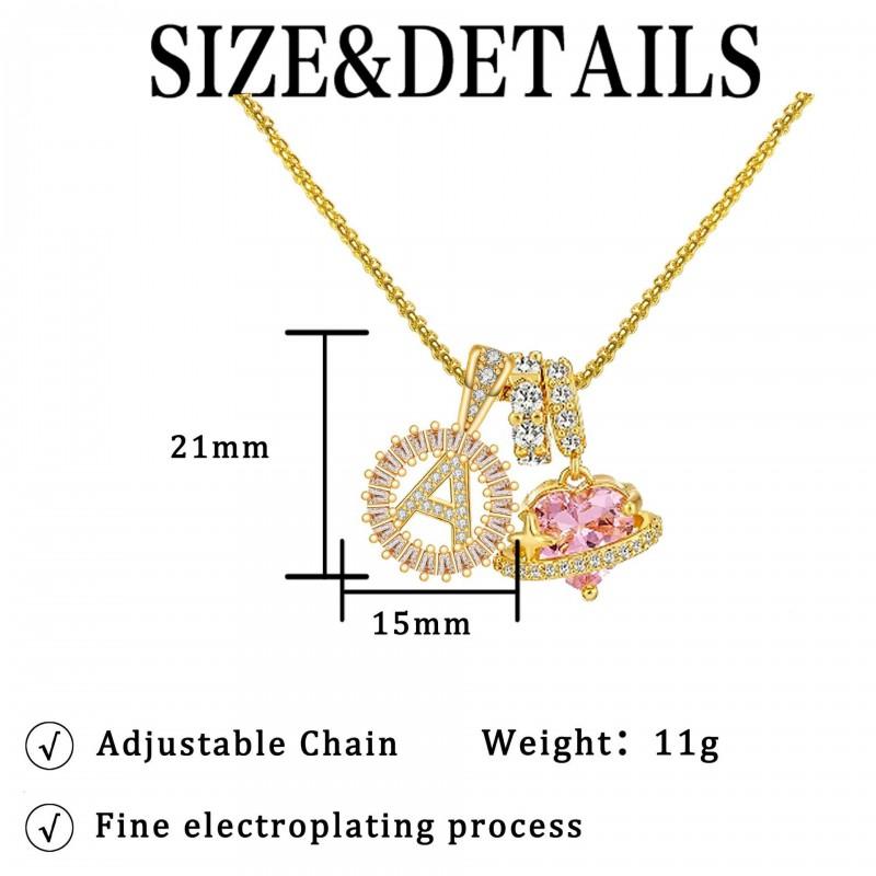 Copper Pendant Necklace With Zircon Stone Alphabet Charms Floral Design Personalized Letter Jewelry