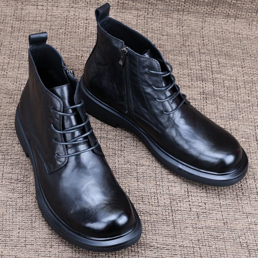 Martin boots men's boots leather high-top autumn and winter velvet thick-soled casual mid-top leather shoes men's leather boots