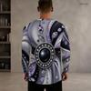 Men Plus Size Round Neck Long Sleeve T Shirt Black Sparkle Star Print Pullover Straight Hem