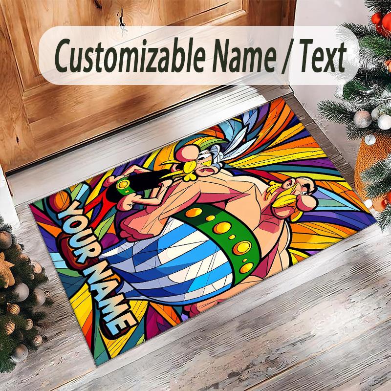 Personalized Crystal Velvet Carpet Custom Name Text,Asterix & Obelix Anti Slip Area Rug For Home Decoration