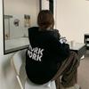 Loose Long Sleeve Hooded Sweatshirt for Women Solid Color O Neck Pullover Tops