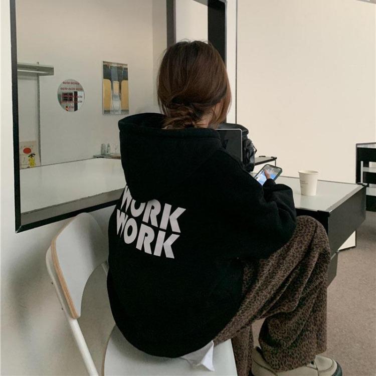 Loose Long Sleeve Hooded Sweatshirt for Women Solid Color O Neck Pullover Tops