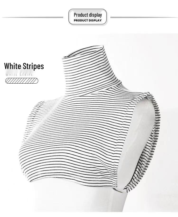 Women's Striped Semi-High Neck Cotton Decorative Collar Pullover: Warm & Fashionable Innerwear for Autumn/Winter