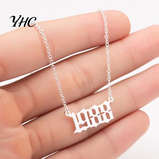 1980-2019 Birth Year Number Charm Pendant Stainless Steel Chain Necklace Jewelry