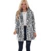 Women's Turn Down Collar Long Sleeve Loose Fit Leopard Print Faux Fur Jacket Mid Length Plush Winter Cardigan Coat