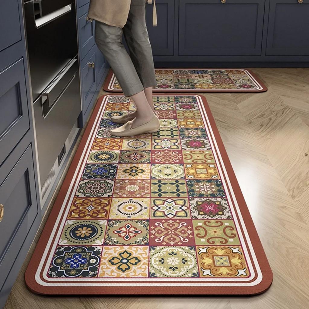 2-Piece Kitchen Oil-Proof Floor Mat Home Non-Slip Door Mat Full of Stand-Resistant Large Area Mat Carpet Crystal Velvet New