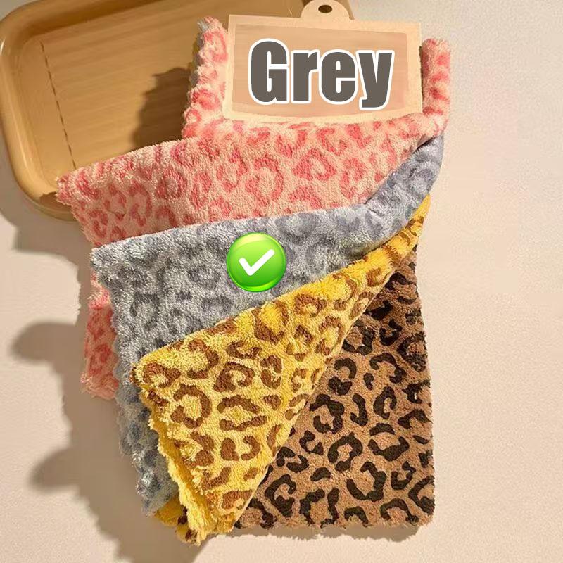 

1-10pcs Coral Fleece Double-sided Colored Leopard Print Cleaning Cloths Polyester Square Towels for Dishwashing Wiping Table 30X30cm&1pc сірий