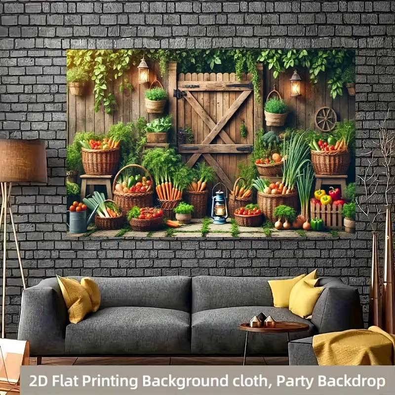 2D Countryside Harvest Backdrop Cloth Farm Vegetable Baskets Party Decor